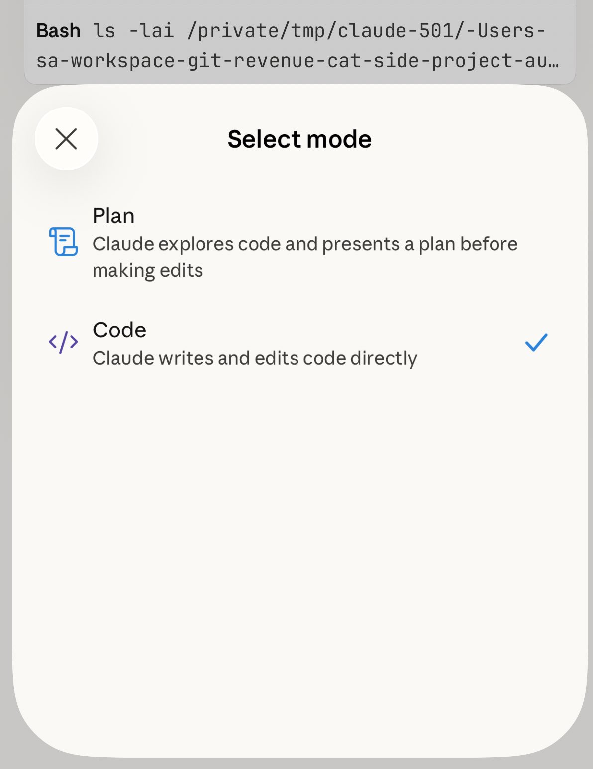 Claude Code Mobile Plan mode 1