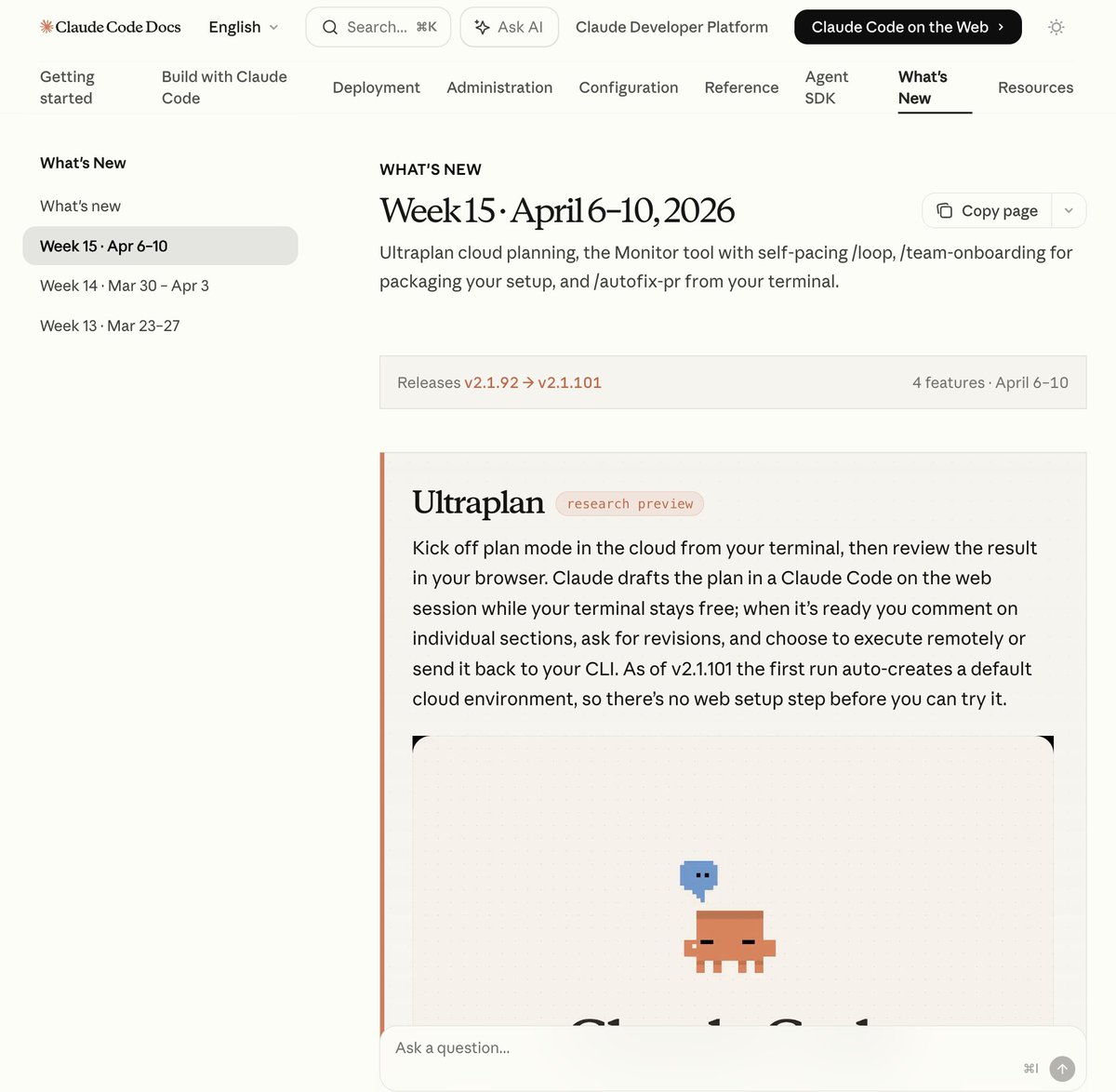 Claude Code official docs Weekly Updates page