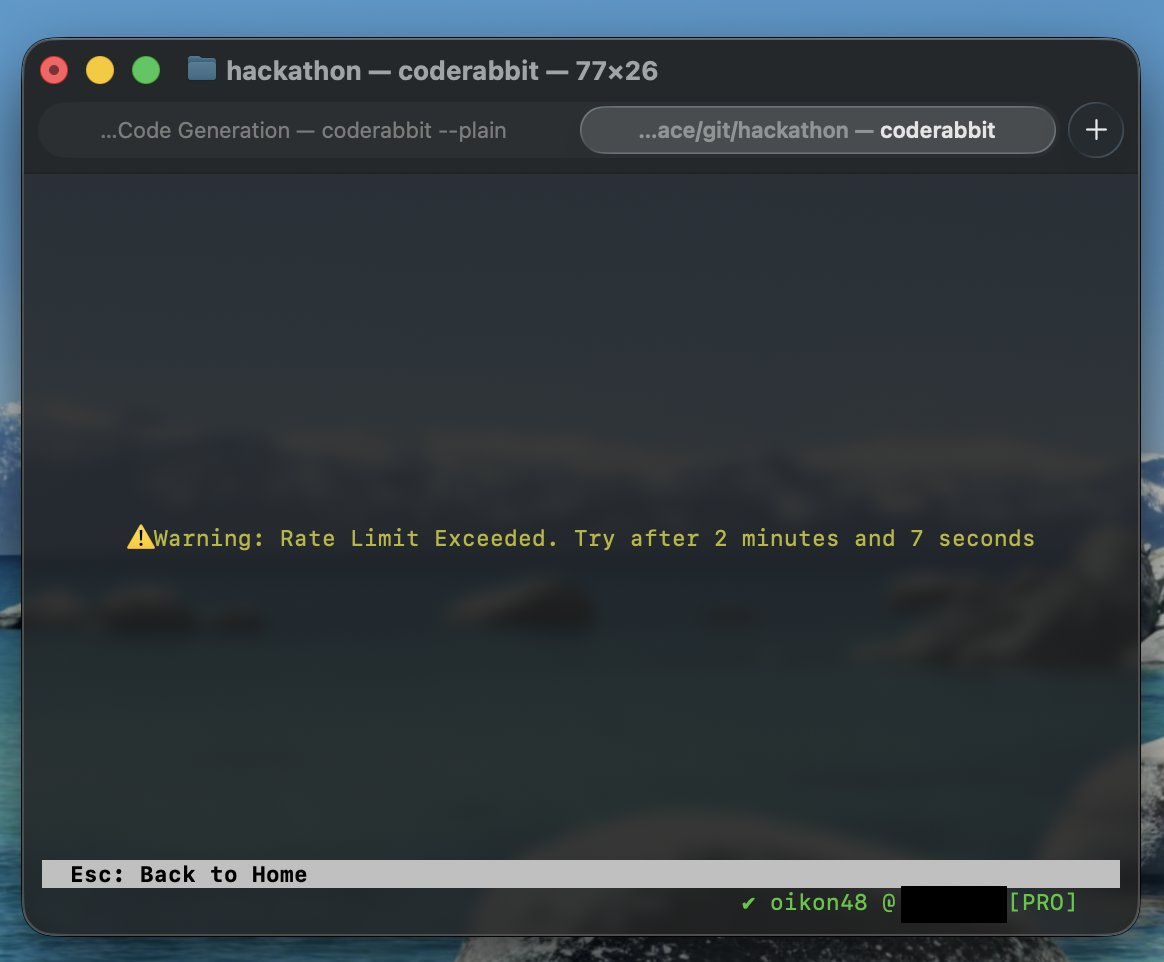 CodeRabbit CLI rate limit exceeded warning screen