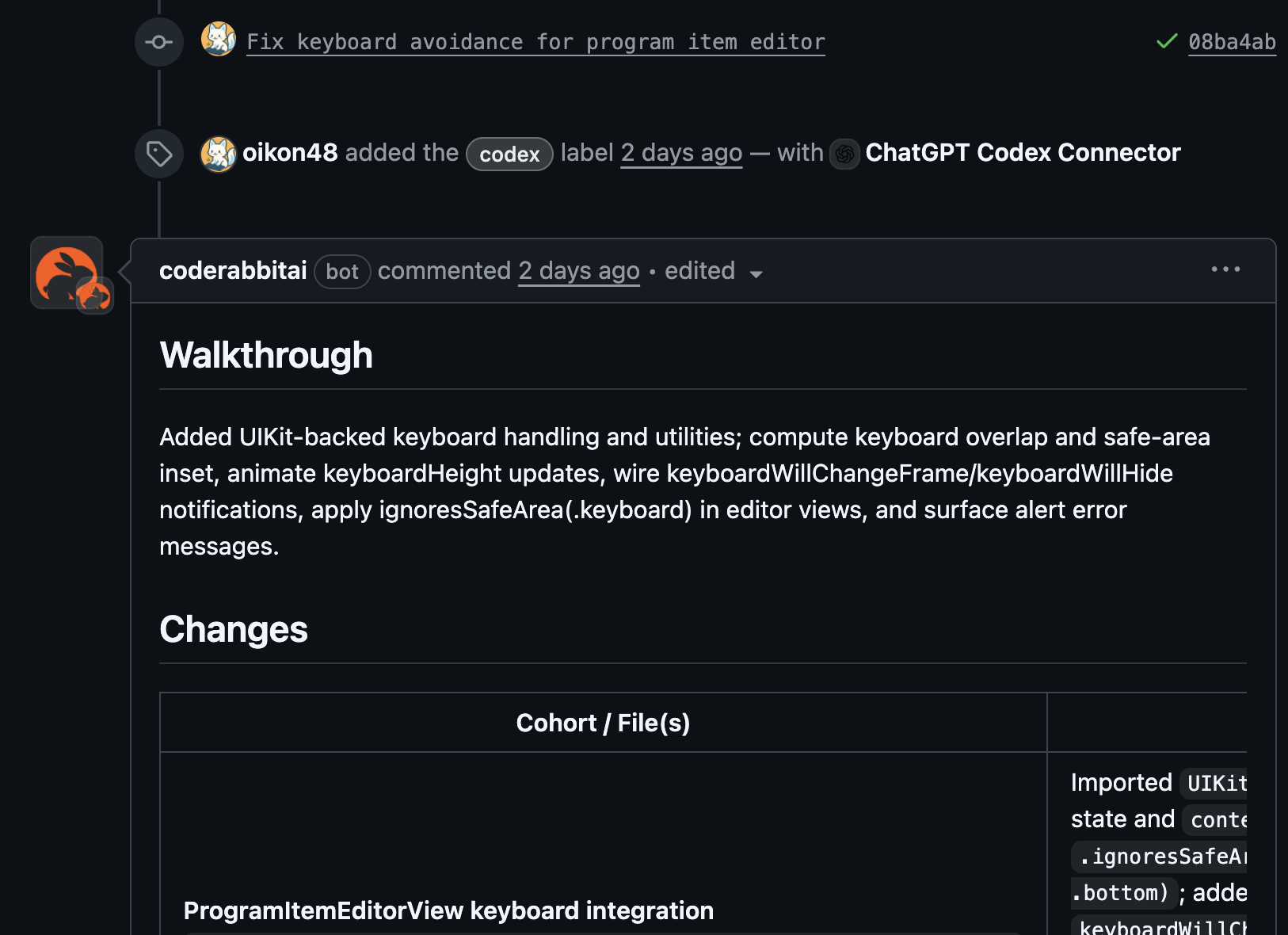 CodeRabbit AI commenting on a GitHub pull request
